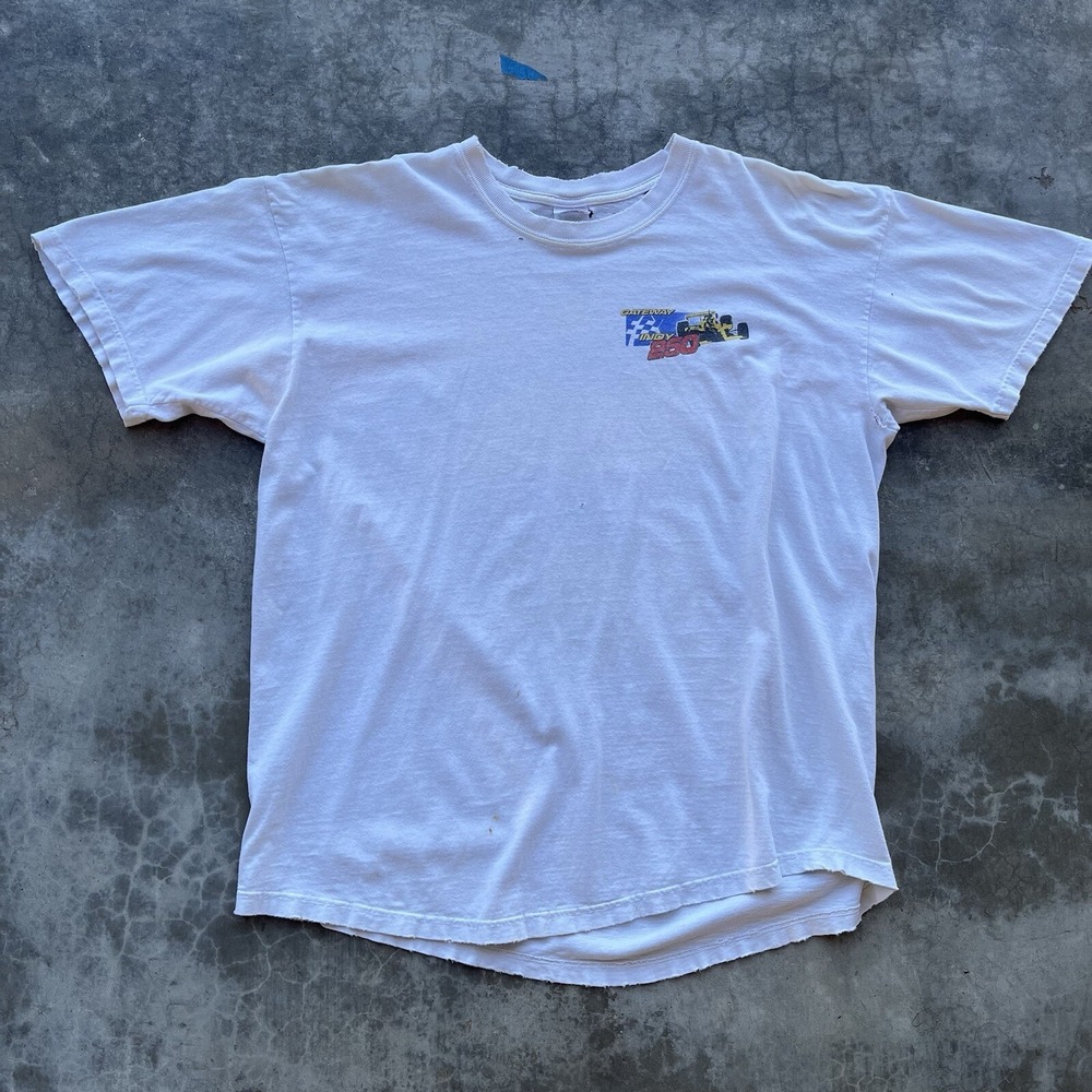 Vintage Inagural Indy 250 Racing Tee Shirt White XL 2001 Distressed Graphic Tee - Picture 2 of 7